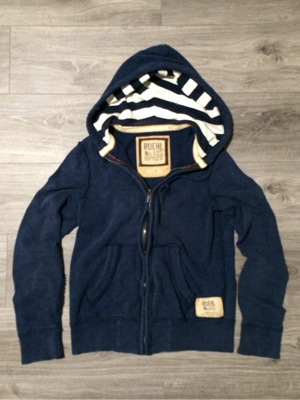 Ruehl No.925 Navy and White Striped Hood Zip-Up Hoodie